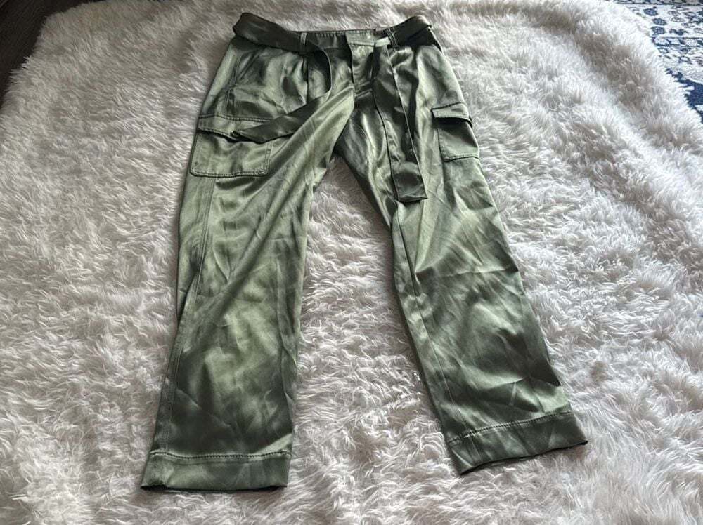 White House Black Market High-Rise Tapered Slim Ankle Satin Cargo Pants in Forev